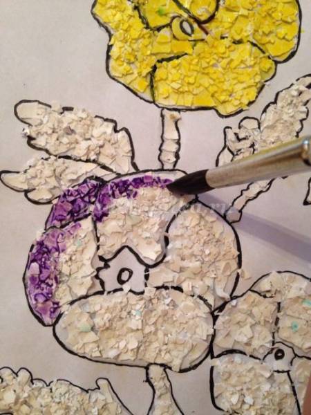 Картина панно рисунок мозаика мозаика из яичной скорлупы акварель бумага гуашь карандаш картон клей скорлупа яичная