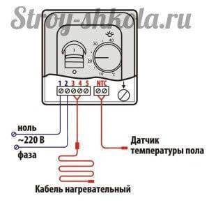 Как подключить теплый пол к терморегулятору схема