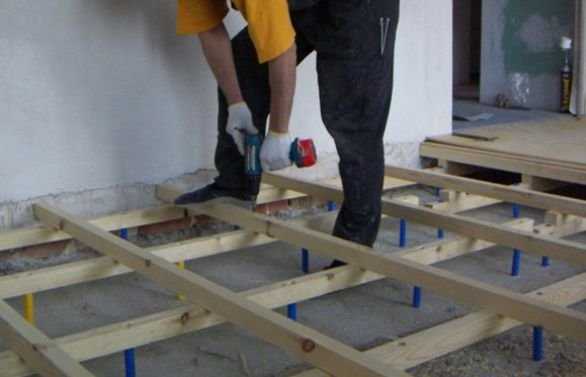 Как крепить лаги к бетонному полу