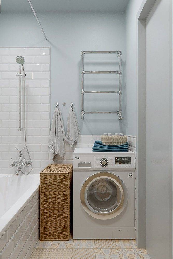 Где разместить стиральную машинку в ванной ? идеи + фото