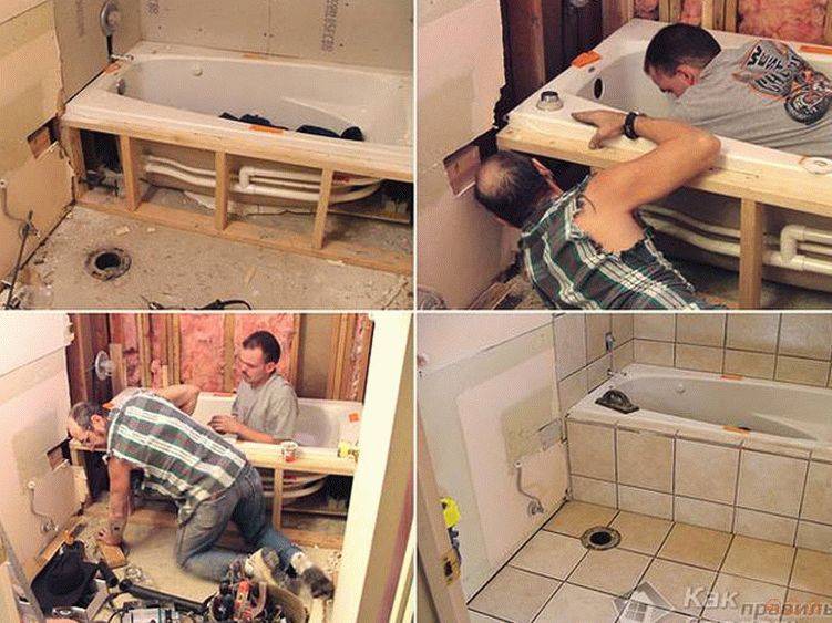 Как закрепить ванну к стене, к полу, крепеж, фиксация ножек