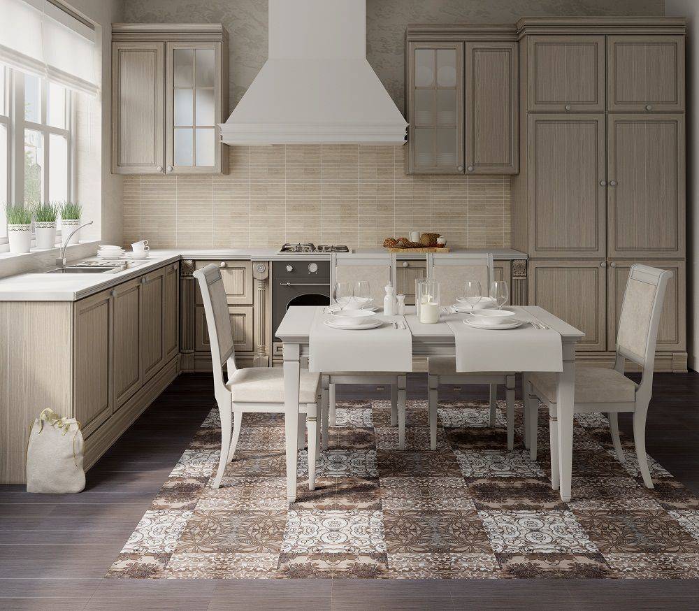 Примеры дизайна полов из плитки, керамогранита + сочетания материалов