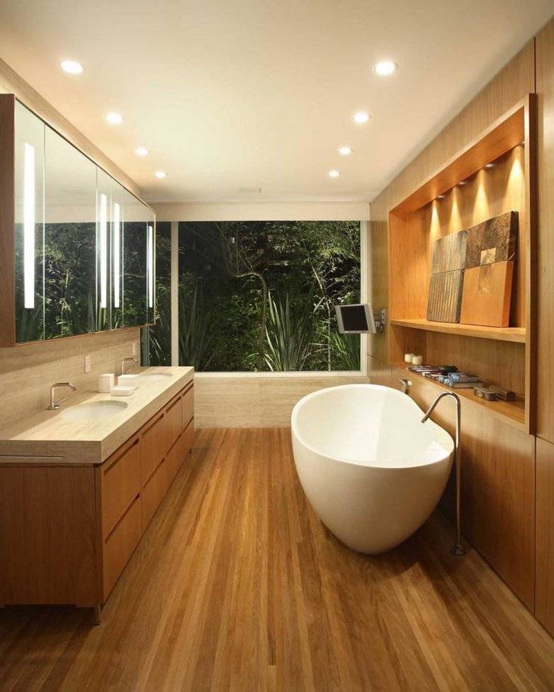Деревянный пол в ванной, особенности - фото примеров