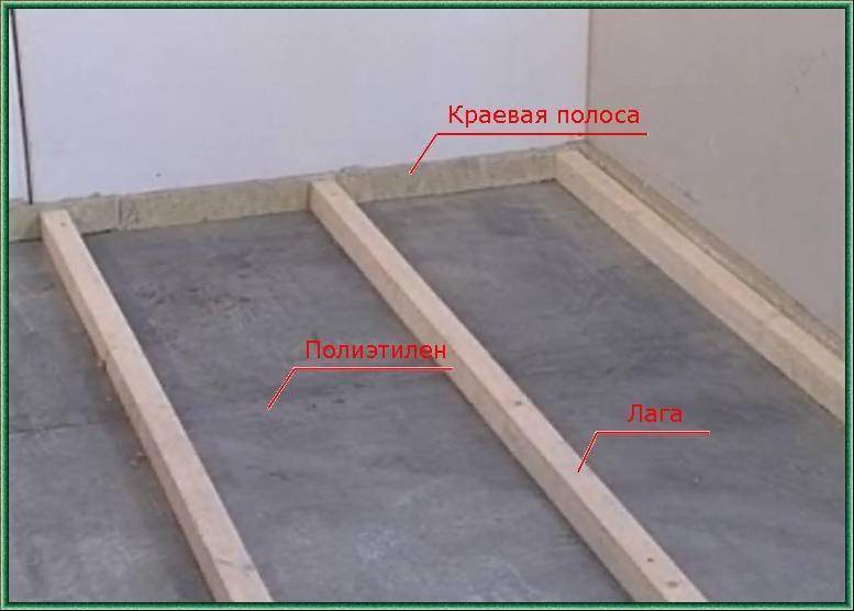 Установка лаг на бетонное основание