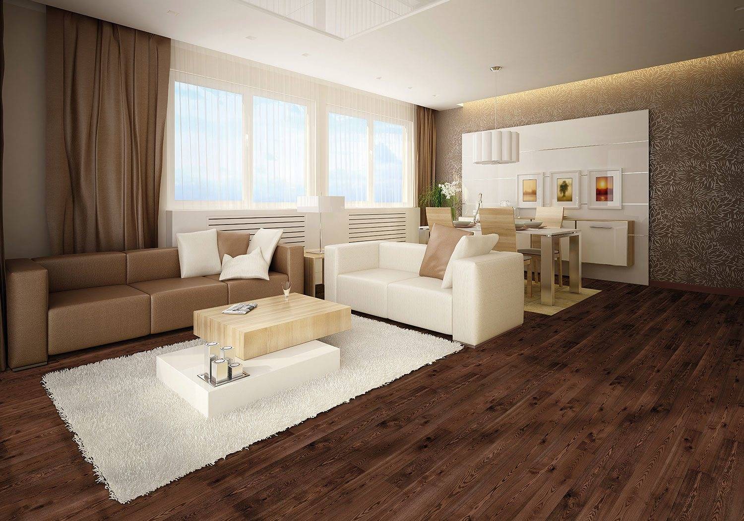 Светлый пол в интерьере - выбор материала, примеры, монтаж